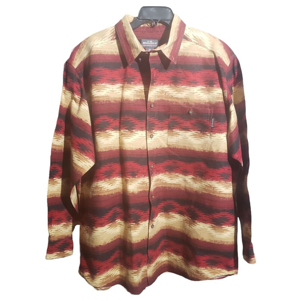 Woolrich Flannel Mens XL (54) Southwestern Western Tribal Print Work Shirt 1990s